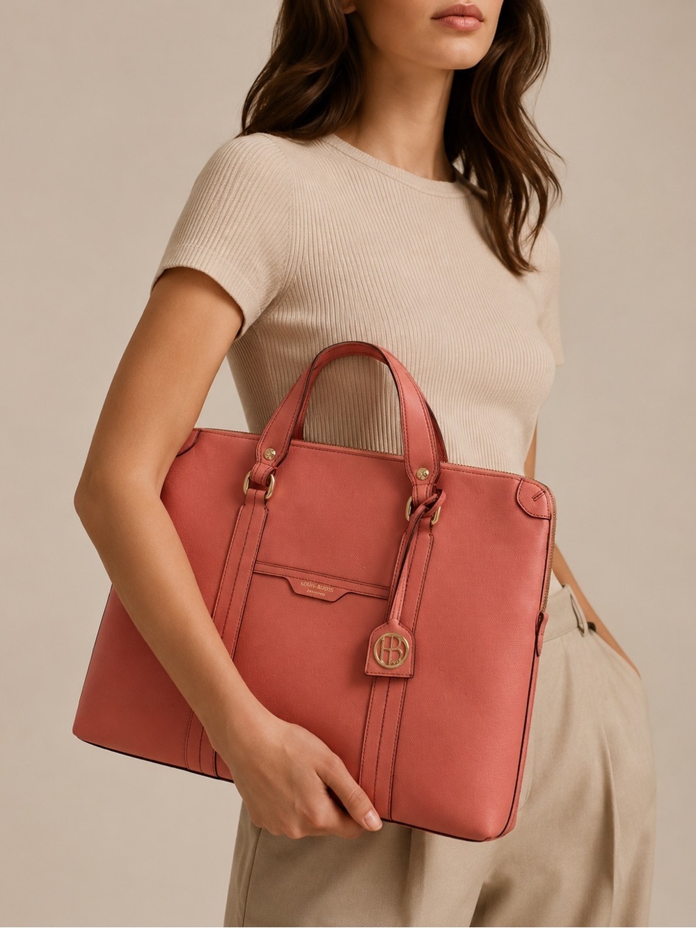 Henri Bendel New York Large Blush Pink Saffiano Laptop Tote Bag